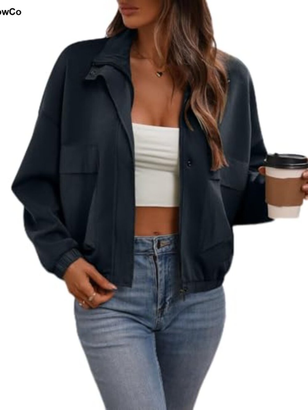 Cropped Oversized Safari Jacket Zip Up Stand Collar Utility Anorak Long Sleeve